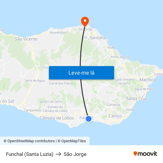 Funchal (Santa Luzia) to São Jorge map