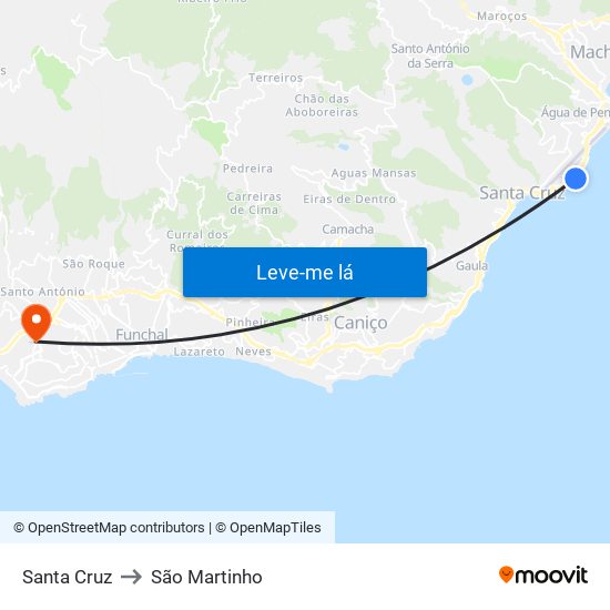 Santa Cruz to São Martinho map