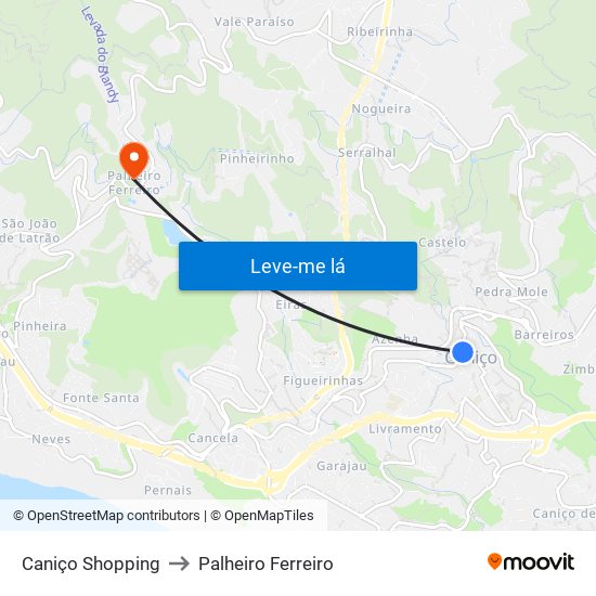 Caniço Shopping to Palheiro Ferreiro map