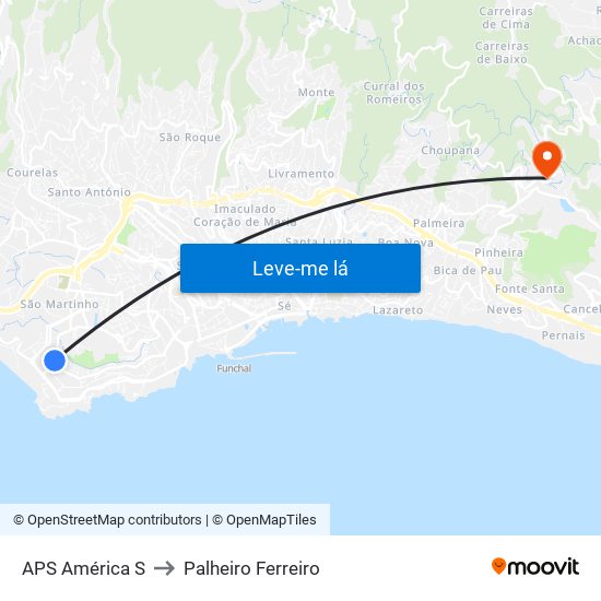 APS América  S to Palheiro Ferreiro map