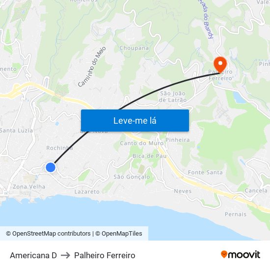 Americana  D to Palheiro Ferreiro map