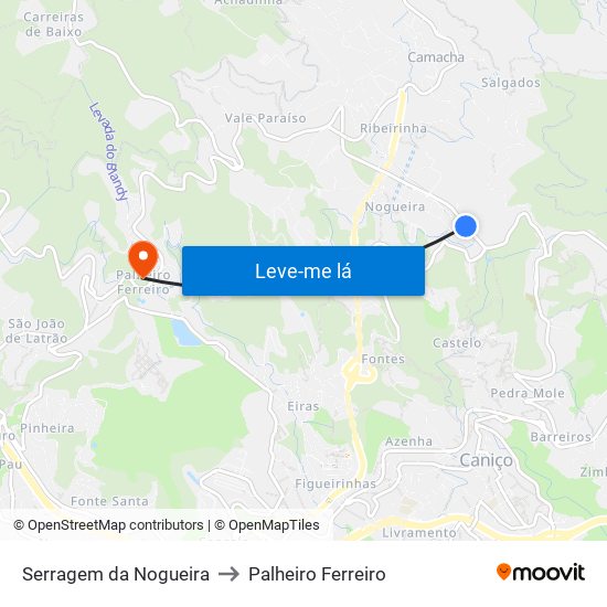 Serragem da Nogueira to Palheiro Ferreiro map