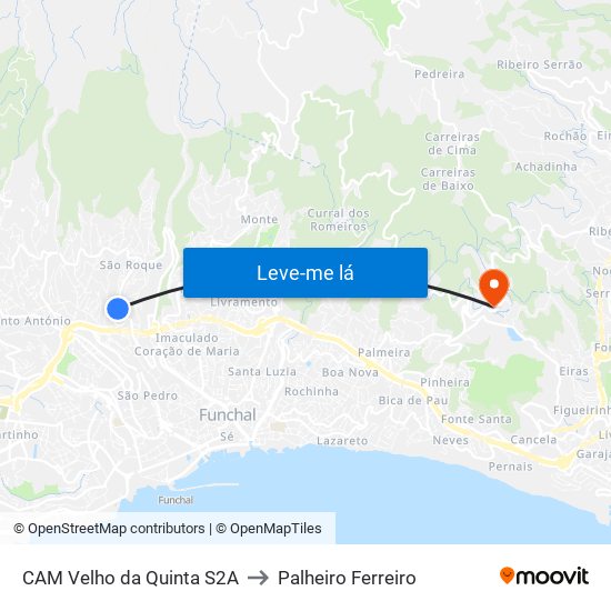 CAM Velho da Quinta  S2A to Palheiro Ferreiro map