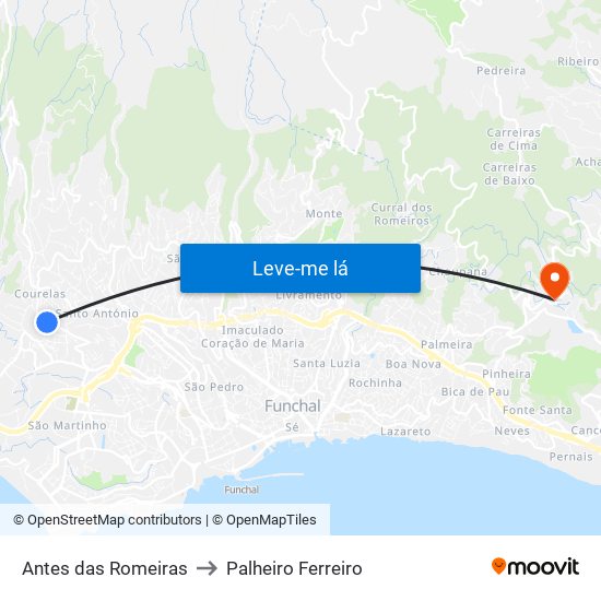 Antes das Romeiras to Palheiro Ferreiro map