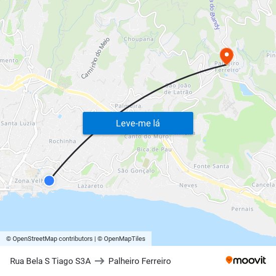 Rua Bela S Tiago  S3A to Palheiro Ferreiro map