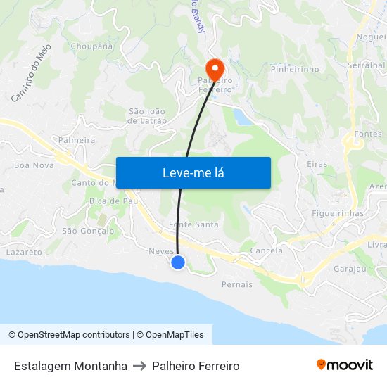 Estalagem Montanha to Palheiro Ferreiro map