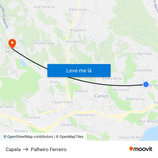 Capela to Palheiro Ferreiro map