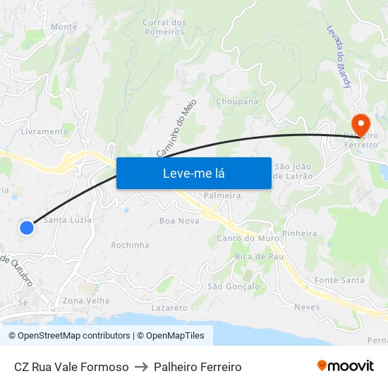 CZ Rua Vale Formoso to Palheiro Ferreiro map