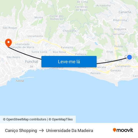 Caniço Shopping to Universidade Da Madeira map