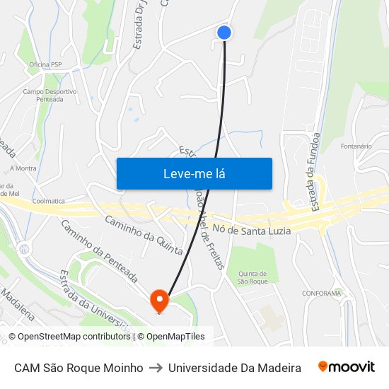 CAM São Roque  Moinho to Universidade Da Madeira map