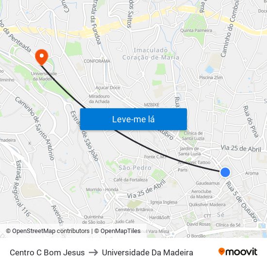 Centro C Bom Jesus to Universidade Da Madeira map
