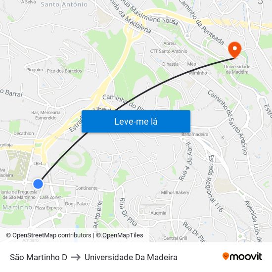 São Martinho  D to Universidade Da Madeira map