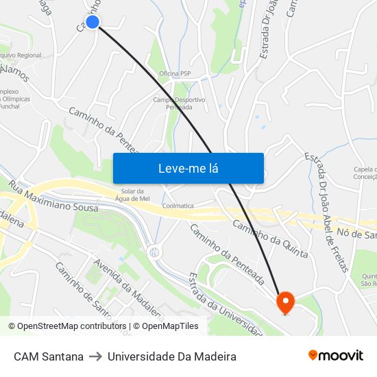 CAM Santana to Universidade Da Madeira map