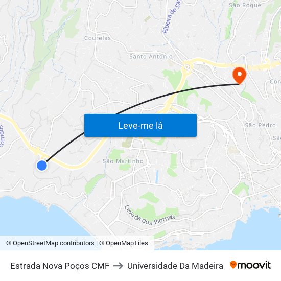 Estrada Nova Poços CMF to Universidade Da Madeira map