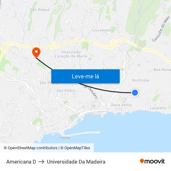 Americana  D to Universidade Da Madeira map