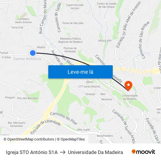 Igreja STO António  S1A to Universidade Da Madeira map