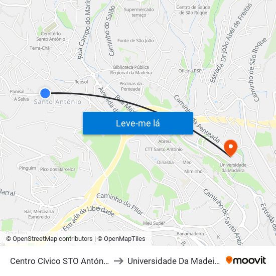 Centro Cívico STO António to Universidade Da Madeira map