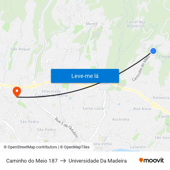 Caminho do Meio  187 to Universidade Da Madeira map