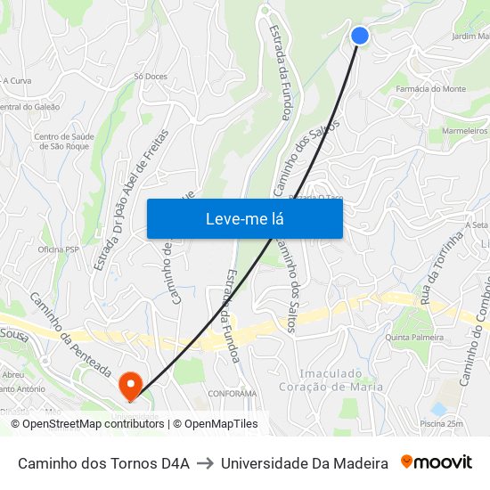 Caminho dos Tornos  D4A to Universidade Da Madeira map