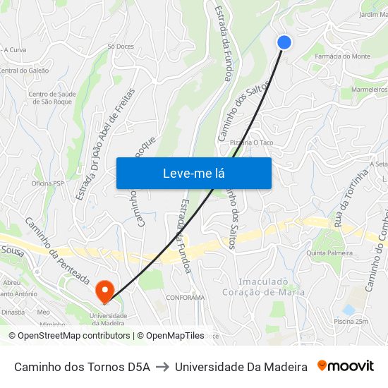 Caminho dos Tornos  D5A to Universidade Da Madeira map