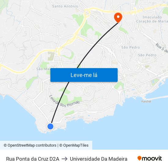 Rua Ponta da Cruz  D2A to Universidade Da Madeira map