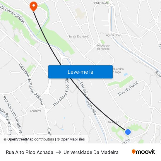 Rua Alto Pico  Achada to Universidade Da Madeira map