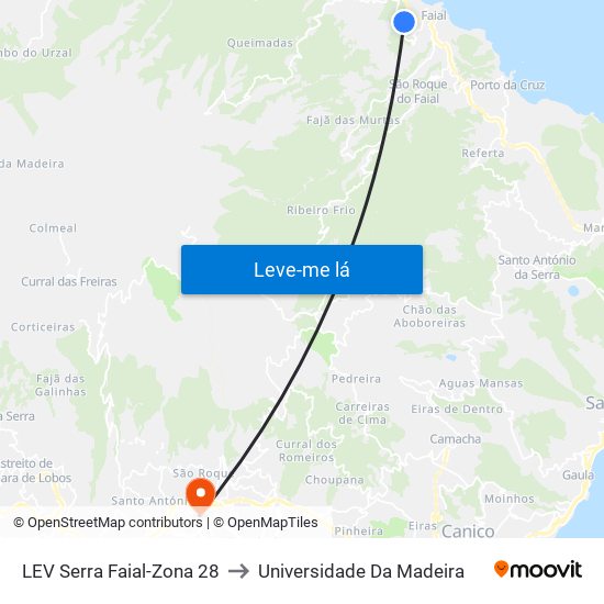 LEV Serra Faial-Zona 28 to Universidade Da Madeira map