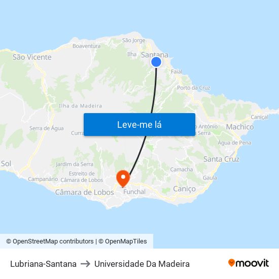 Lubriana-Santana to Universidade Da Madeira map