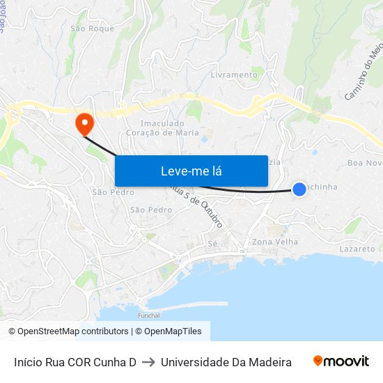 Início Rua COR Cunha  D to Universidade Da Madeira map