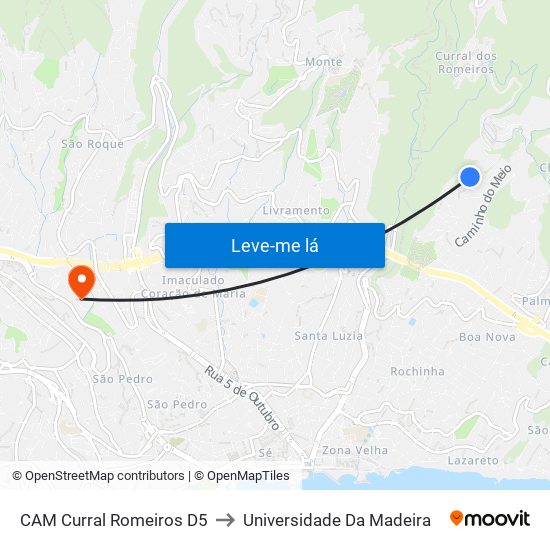 CAM Curral Romeiros  D5 to Universidade Da Madeira map