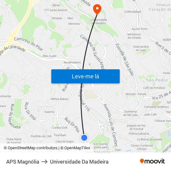 APS Magnólia to Universidade Da Madeira map