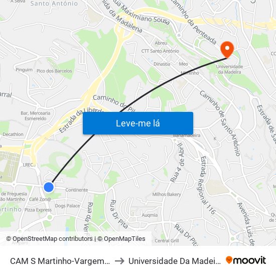 CAM S Martinho-Vargem  D to Universidade Da Madeira map