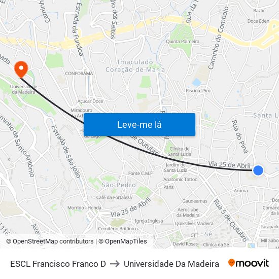 ESCL Francisco Franco  D to Universidade Da Madeira map