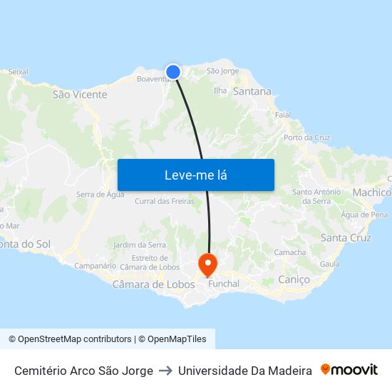 Cemitério Arco São Jorge to Universidade Da Madeira map