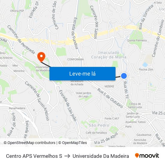 Centro  APS Vermelhos  S to Universidade Da Madeira map