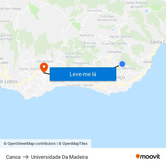 Canoa to Universidade Da Madeira map