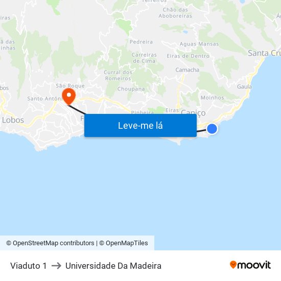 Viaduto 1 to Universidade Da Madeira map