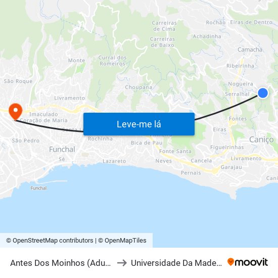 Antes Dos Moinhos (Adufa) to Universidade Da Madeira map