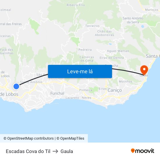 Escadas Cova do Til to Gaula map