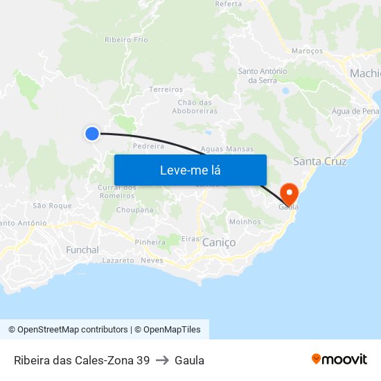Ribeira das Cales-Zona 39 to Gaula map