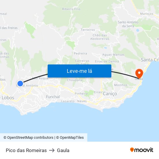 Pico das Romeiras to Gaula map