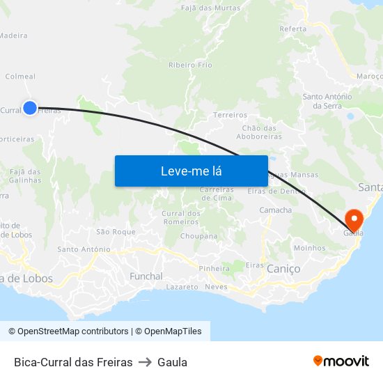 Bica-Curral das Freiras to Gaula map