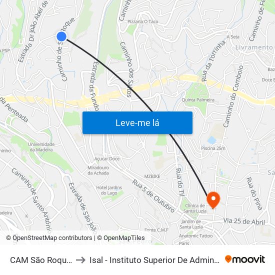 CAM São Roque  Moinho to Isal - Instituto Superior De Administração E Línguas map