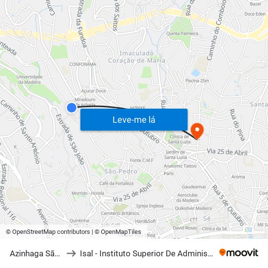 Azinhaga São Pedro to Isal - Instituto Superior De Administração E Línguas map