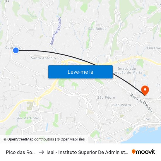 Pico das Romeiras to Isal - Instituto Superior De Administração E Línguas map