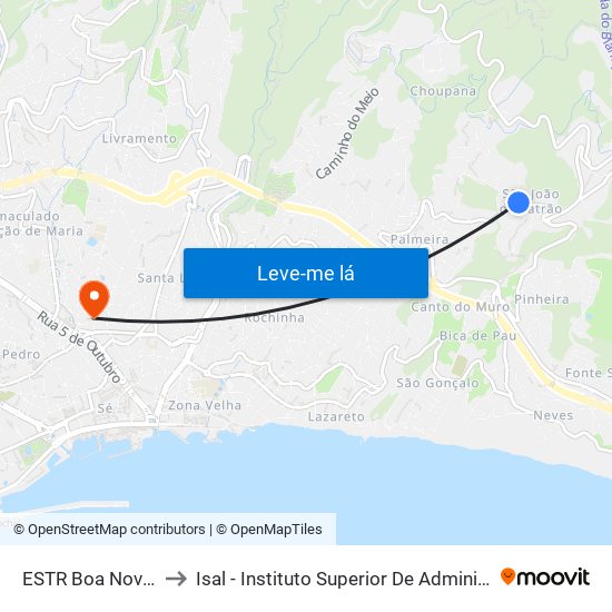 ESTR Boa Nova  BMW  D to Isal - Instituto Superior De Administração E Línguas map