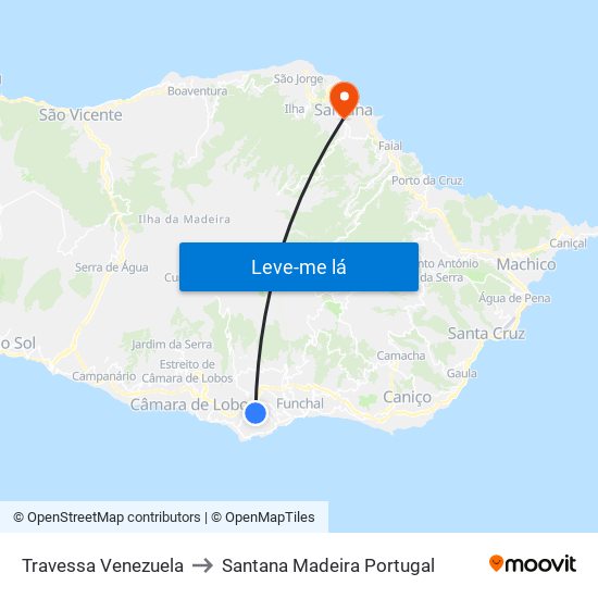 Travessa Venezuela to Santana Madeira Portugal map