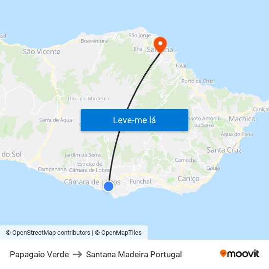Papagaio Verde to Santana Madeira Portugal map