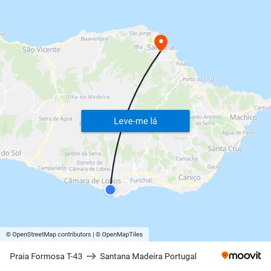 Praia Formosa  T-43 to Santana Madeira Portugal map