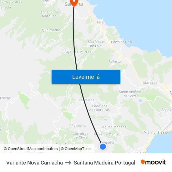 Variante Nova Camacha to Santana Madeira Portugal map